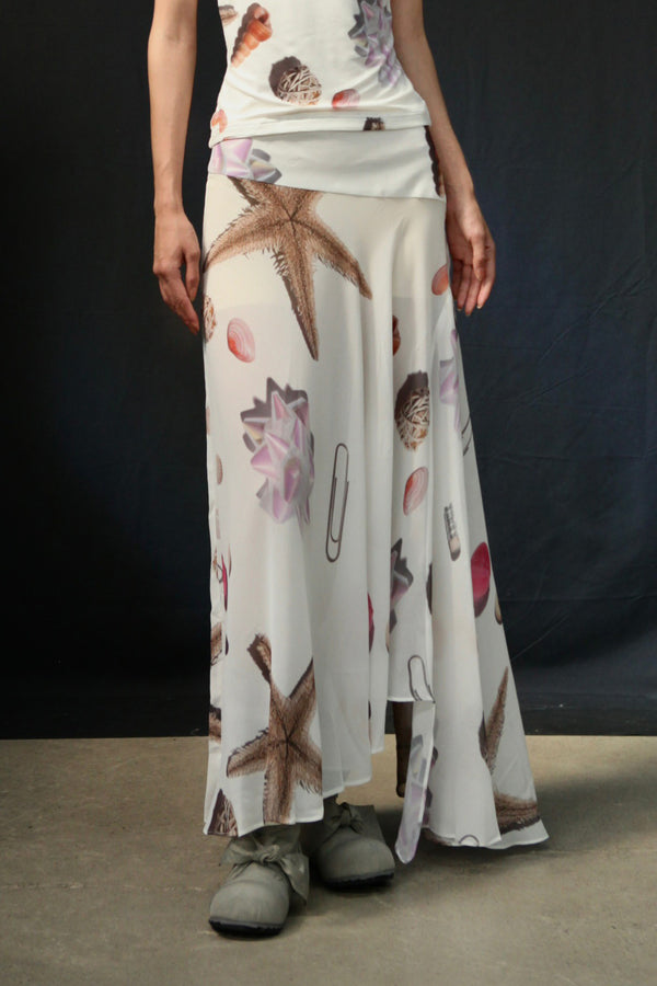 CONSTANÇA ENTRUDO Printed Maxi Skirt CE-SS24_SKI07-BF White Pink